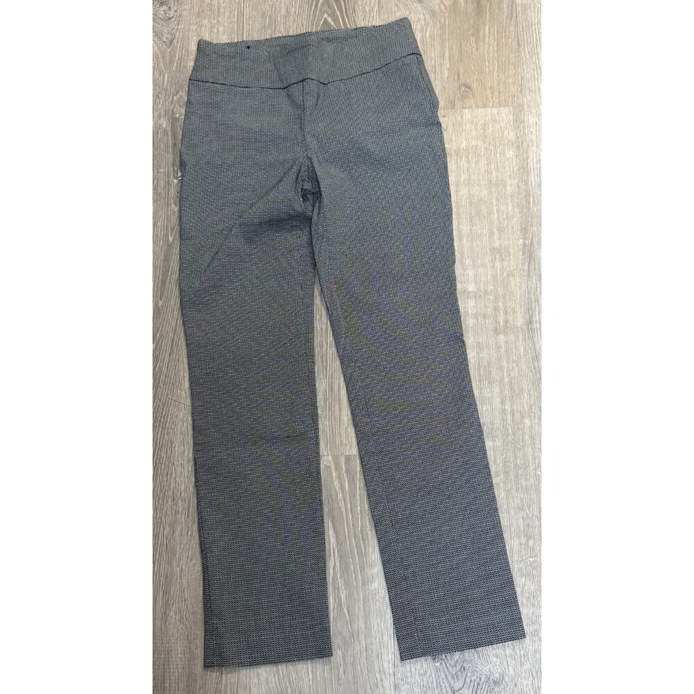 Hilary Radley Geometric Black Pants 4 Straight Mid Stretch Elastic Waist Pull On